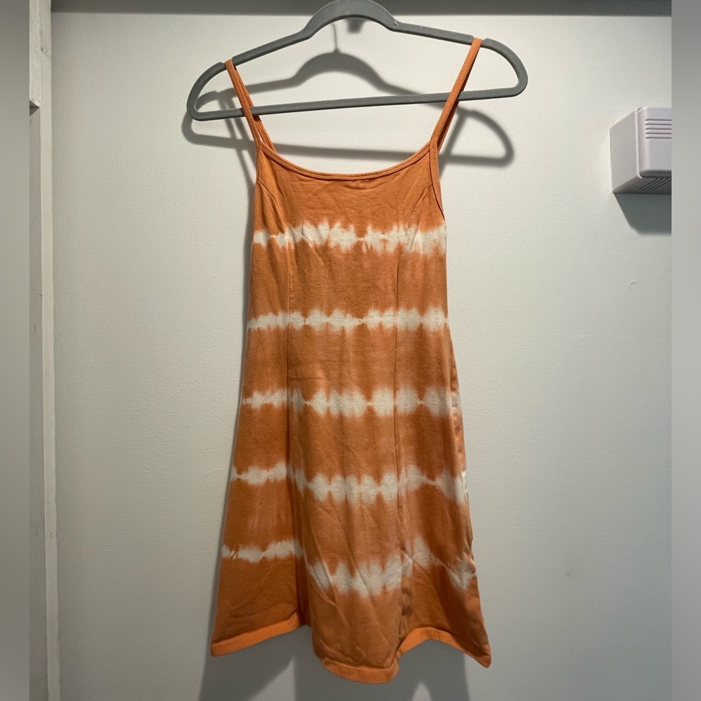 Billabong Orange/White Striped Tie Dye Skater Dress